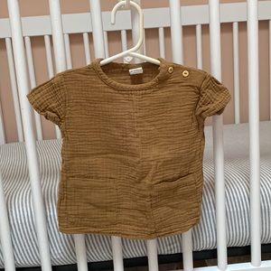 H&M Baby Short-Sleeved Shirt in Organic Cotton Camel